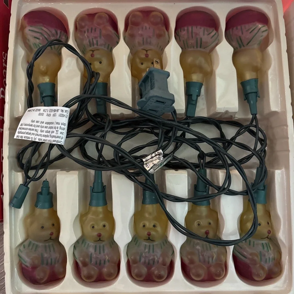 Glass Teddy Bear String Lights Holiday Time 4 Sets- 2 Work 7.8 Ft